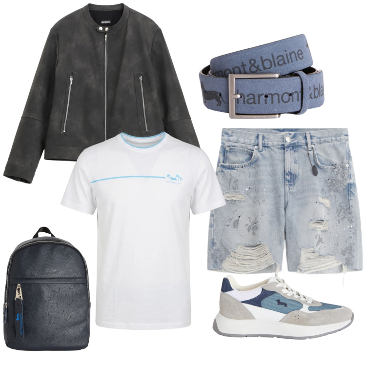 Outfit uomo - Urban Rebel. Stile Casual per Tutti i giorni. Abbinamento con bermuda, giacche, sneakers, cinture, borse sportive, t-shirt.