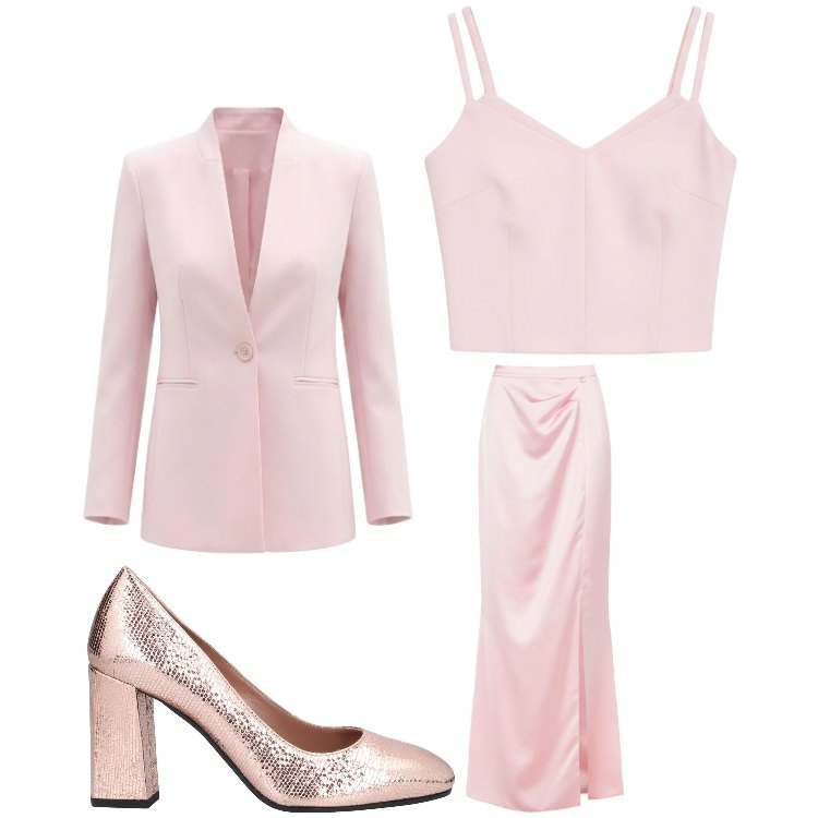 Outfit donna - Polvere di stelle. Stile Chic per Serata fuori. Abbinamento con décolleté, gonne lunghe, top, blazer.