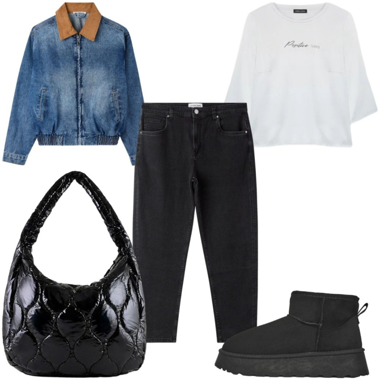 Outfit donna - Total look #2385251. Stile Casual per Tutti i giorni. Abbinamento con jeans mom, stivaletti, cappotti, bluse, borse tote.