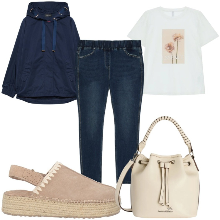 Outfit donna - Total look #2385257. Stile Casual per Tutti i giorni. Abbinamento con espadrillas, t-shirt, jeggings, parka, borse a secchiello.