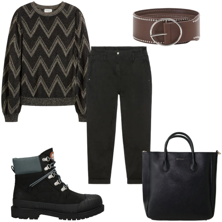 Outfit donna - Total look #2385259. Stile Casual per Tutti i giorni. Abbinamento con stivaletti, maglieria, cinture, borse a tracolla, pantaloni.