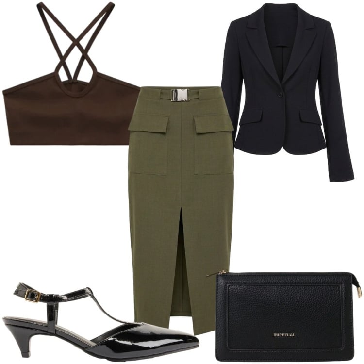 Outfit donna - Total look #2385264. Stile Vintage retrò per Serata fuori. Abbinamento con décolleté, gonne longuette, top, borse a tracolla, blazer.