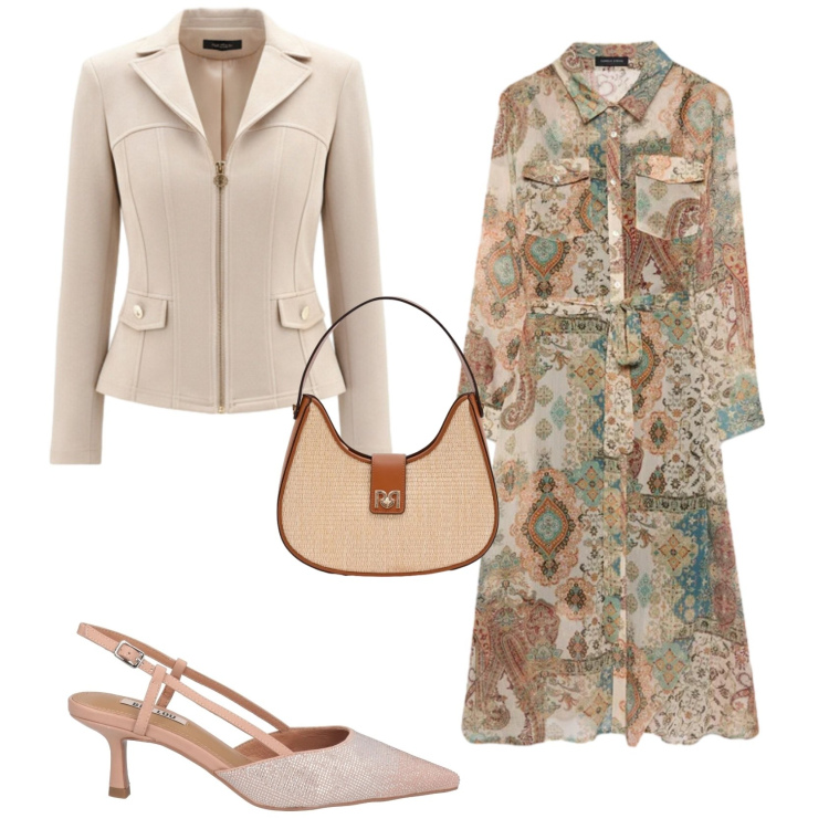 Outfit donna - Chic week end. Stile Chic per Tutti i giorni. Abbinamento con décolleté, vestiti chemisier, blazer, borse a spalla.