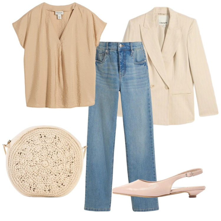 Outfit donna - bonprix - Cool Spring. Stile Bon Ton per Tutti i giorni. Abbinamento con jeans, blazer, tuniche, borse a tracolla, sandali.