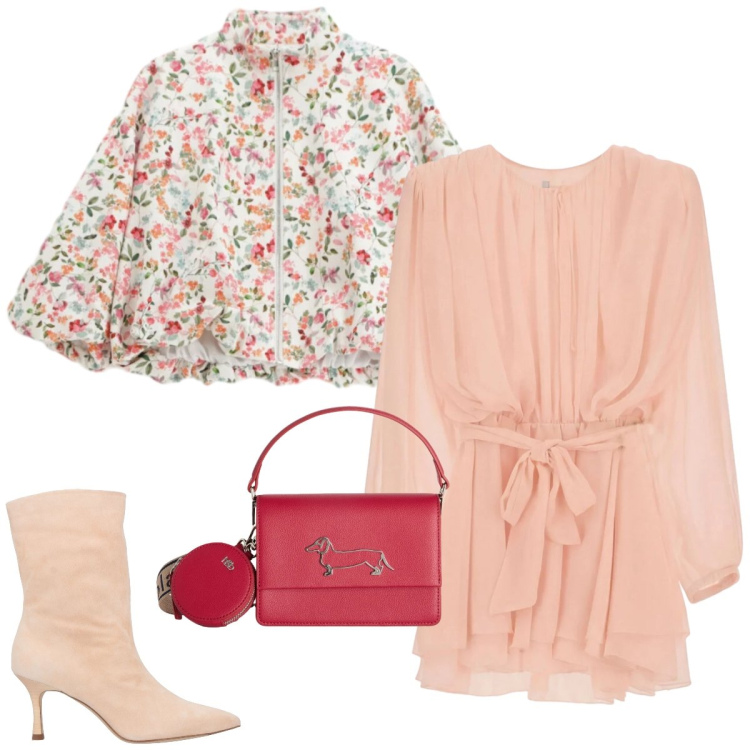 Outfit donna - Colori di primavera. Stile Trendy per Tutti i giorni. Abbinamento con stivaletti, vestiti corti, bomber, borse a tracolla.