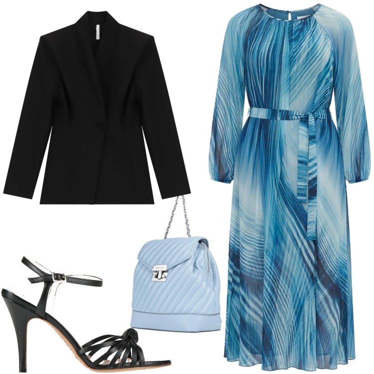 Outfit donna - Come le onde del mare. Stile Bon Ton per Cerimonia. Abbinamento con zaini, sandali in pelle, blazer, vestiti lunghi.