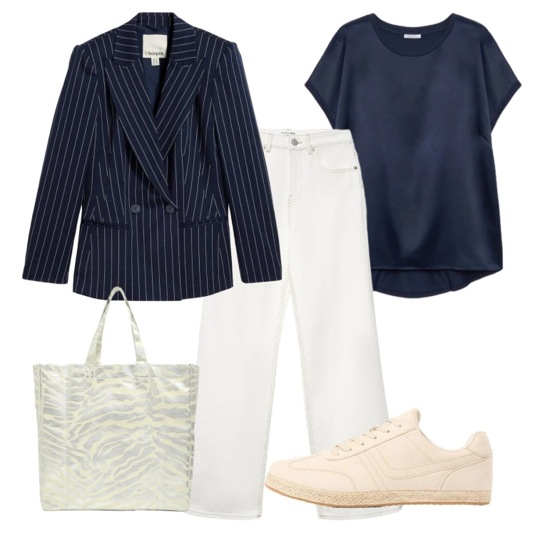 Outfit donna - Aprile che mi metto? - @star67. Stile Basic per Tutti i giorni. Abbinamento con blazer, sneakers, jeans, shopping bag, bluse.