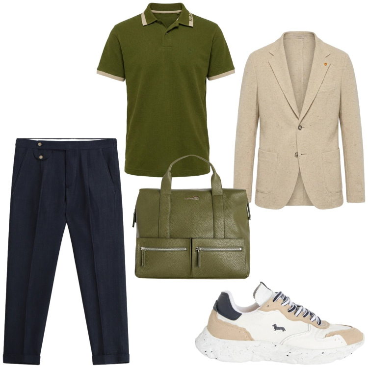 Outfit uomo - Total look #2385327. Stile Business/Elegante per Tutti i giorni. Abbinamento con pantaloni, sneakers, borse sportive, polo, giacche.