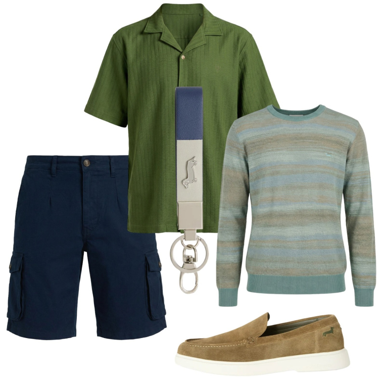 Outfit uomo - Total look #2385343. Stile Urban per Tutti i giorni. Abbinamento con portachiavi, pullovers, camicie a manica corta, scarpe stringate, bermuda.