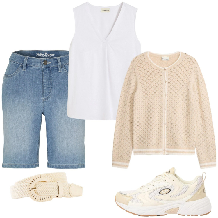 Outfit donna - Total look #2385346. Stile Basic per Tutti i giorni. Abbinamento con bermuda, sneakers, cinture, cardigans, top.
