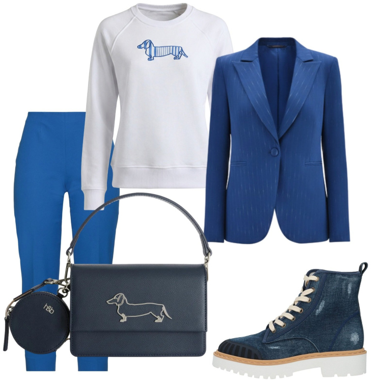 Outfit donna - Total look #2385350. Stile Casual chic per Serata fuori. Abbinamento con stivaletti, pantaloni, blazer, felpe, borse a tracolla.