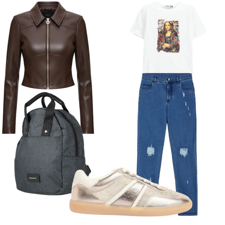 Outfit donna - Total look #2385351. Stile Sporty chic per Tutti i giorni. Abbinamento con zaini, sneakers, t-shirt, giacche, jeans skinny.