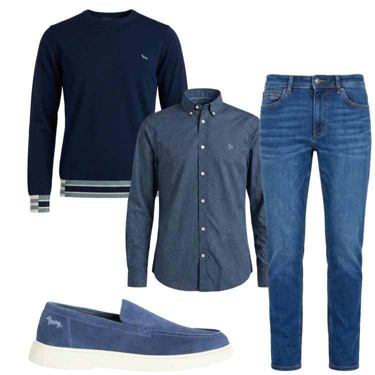 Outfit uomo - Total look #2385353. Stile Casual per Tutti i giorni. Abbinamento con pullovers, camicie, scarpe stringate, jeans.