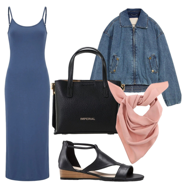 Outfit donna - Long dress. Stile Urban per Tutti i giorni. Abbinamento con sandali, bomber, vestiti lunghi, foulard, borse a tracolla.