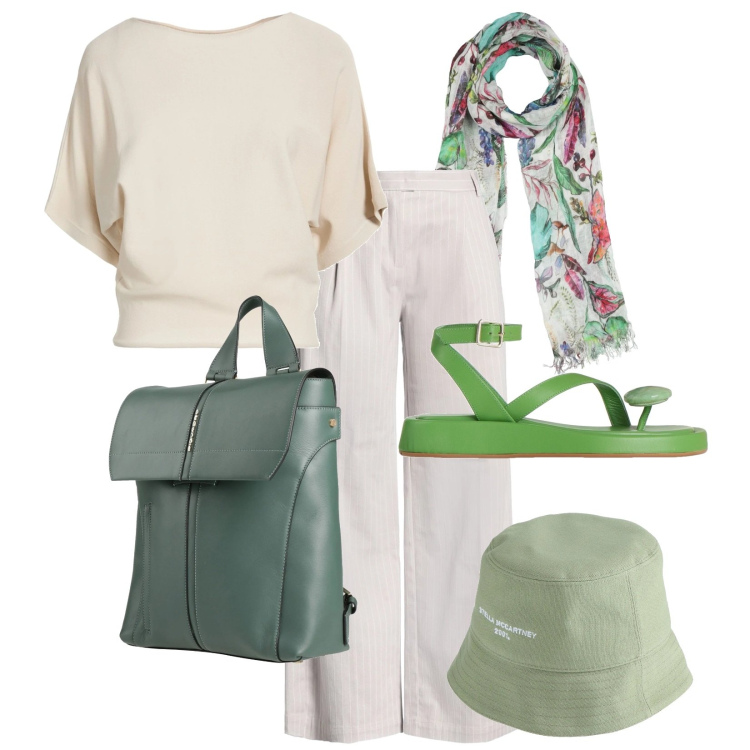 Outfit donna - Total look #2385371. Stile Casual per Tutti i giorni. Abbinamento con zaini, infradito, cappelli, pantaloni, sciarpe, pullovers.