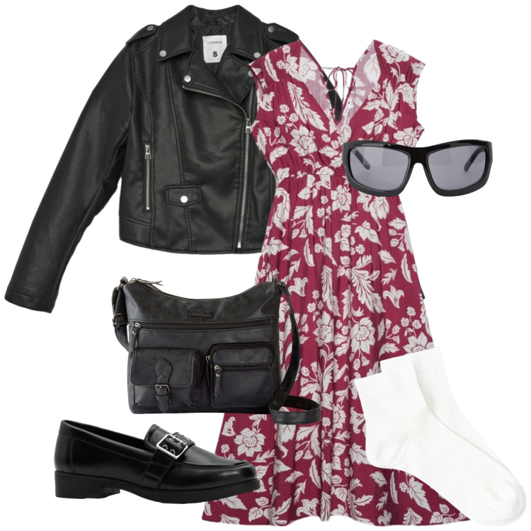 Outfit donna - Total look #2385387. Stile Casual chic per Tutti i giorni. Abbinamento con borse a tracolla, mocassini, vestiti midi/longuette, giacche, occhiali da sole, calzini.