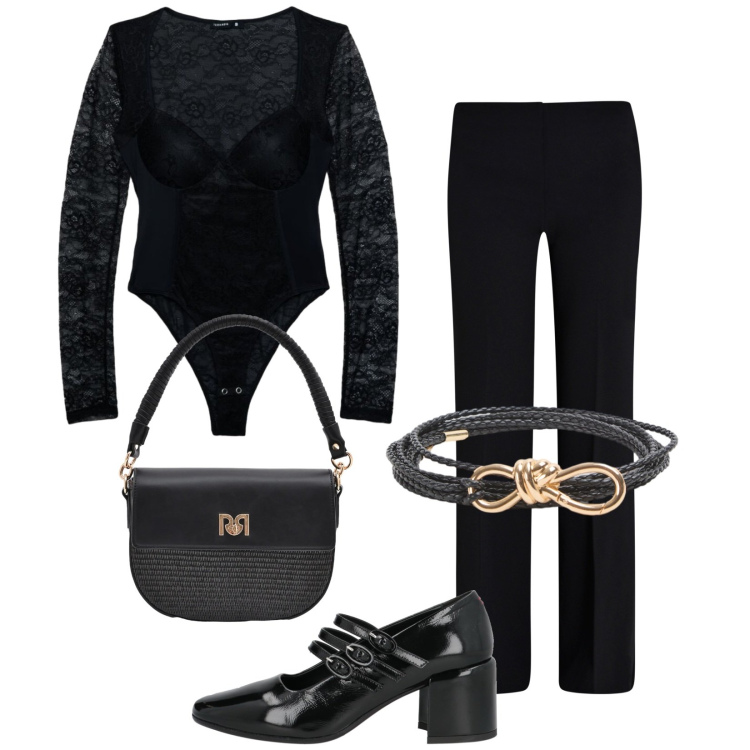 Outfit donna - Retrò. Stile Vintage retrò per Serata fuori. Abbinamento con décolleté, body, cinture, pantaloni a palazzo, borse a spalla.