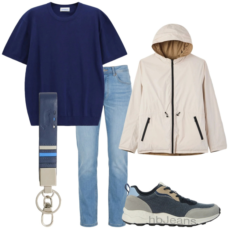 Outfit uomo - Total look #2385396. Stile Casual per Tutti i giorni. Abbinamento con giacche, t-shirt, portachiavi, jeans, sneakers.