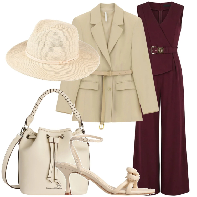 Outfit donna - Casablanca. Stile Chic per Tutti i giorni. Abbinamento con cappelli, sandali in pelle, borse a secchiello, blazer, tute.