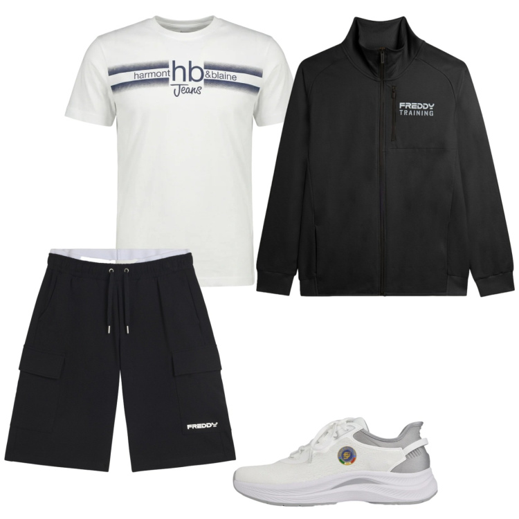 Outfit uomo - Sporty. Stile Casual per Sport. Abbinamento con t-shirt, scarpe sportive, bermuda, felpe.