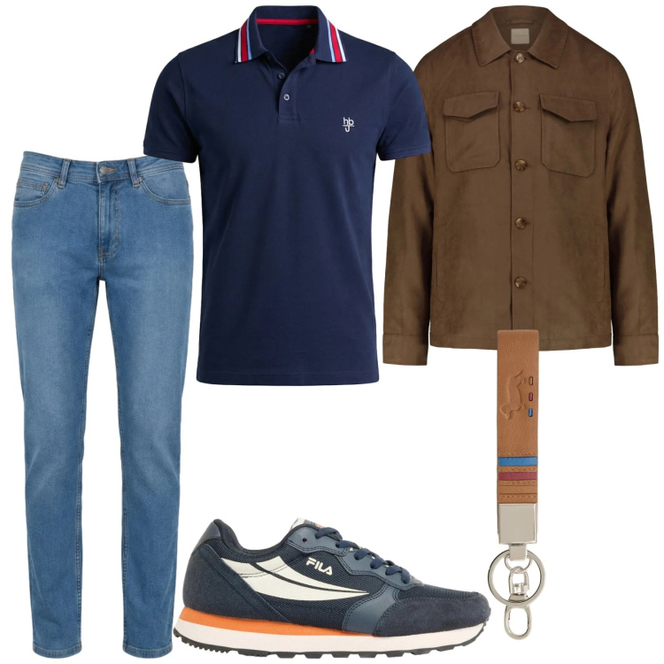 Outfit uomo - Ready to go. Stile Casual per Tutti i giorni. Abbinamento con sneakers, portachiavi, jeans, polo, cappotti.