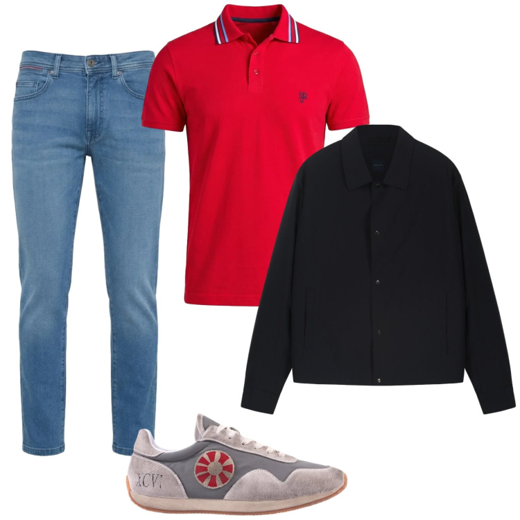 Outfit uomo - Total look #2385414. Stile Trendy per Tutti i giorni. Abbinamento con jeans slim fit, polo, sneakers, cappotti.