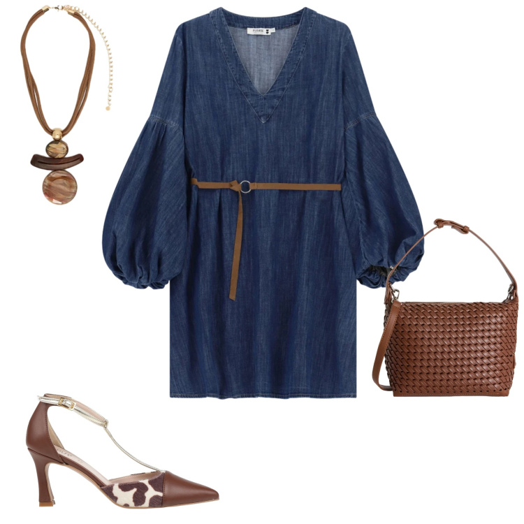 Outfit donna - Un abito per aprile. Stile Casual chic per Tutti i giorni. Abbinamento con décolleté, ciondoli, vestiti corti, borse a spalla.