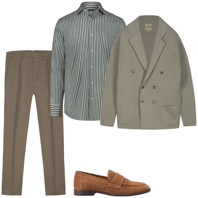 Outfit uomo - Ufficio con doppelganger. Stile Casual per Ufficio. Abbinamento con cardigans, pantaloni, camicie, scarpe stringate.