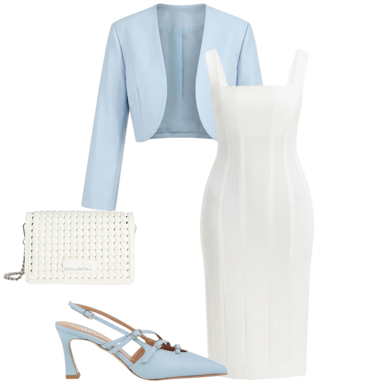 Outfit donna - Un abito per aprile. Stile Chic per Cerimonia. Abbinamento con décolleté, vestiti midi/longuette, bolero, borse a tracolla.