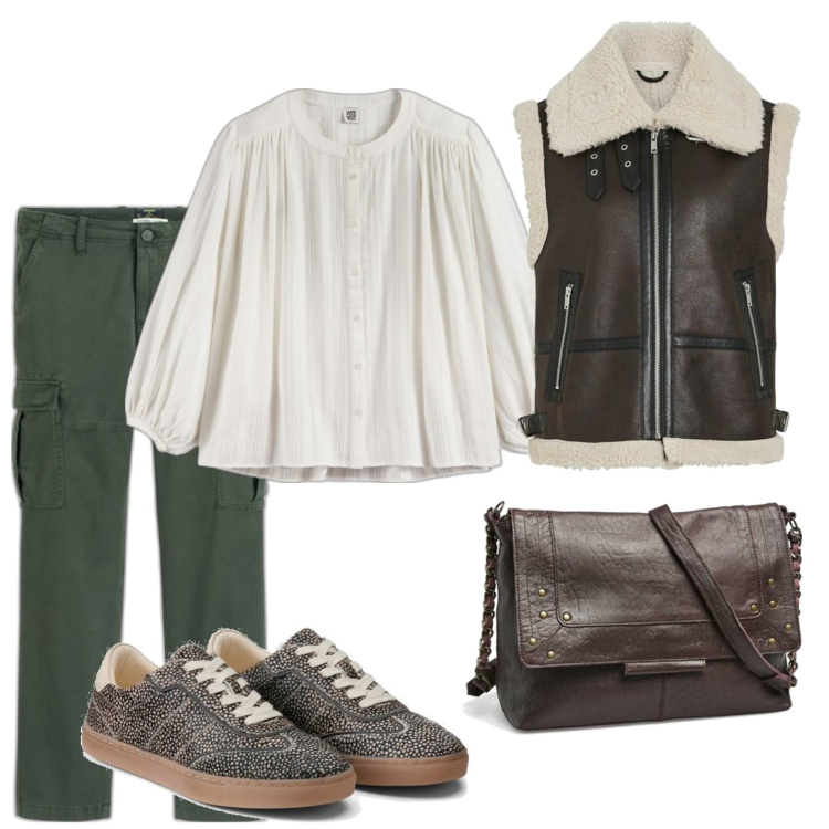 Outfit mujer - Bohemian. Estilo Boho para Todos los días. Combinación con sneakers, bandoleras, chalecos, pantalones cargo, camisas.