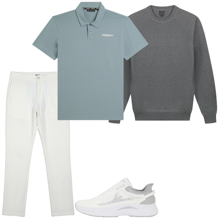 Outfit uomo - Colori polverosi. Stile Casual per Tutti i giorni. Abbinamento con polo, sneakers, pantaloni, maglieria.