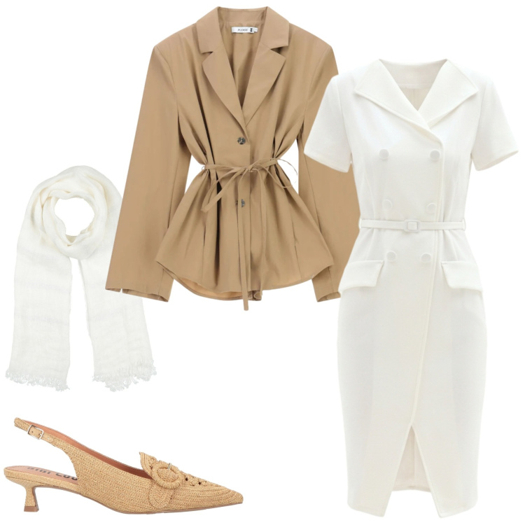 Outfit donna - Un abito per aprile. Stile Casual chic per Ufficio. Abbinamento con décolleté, sciarpe, blazer, vestiti midi/longuette.