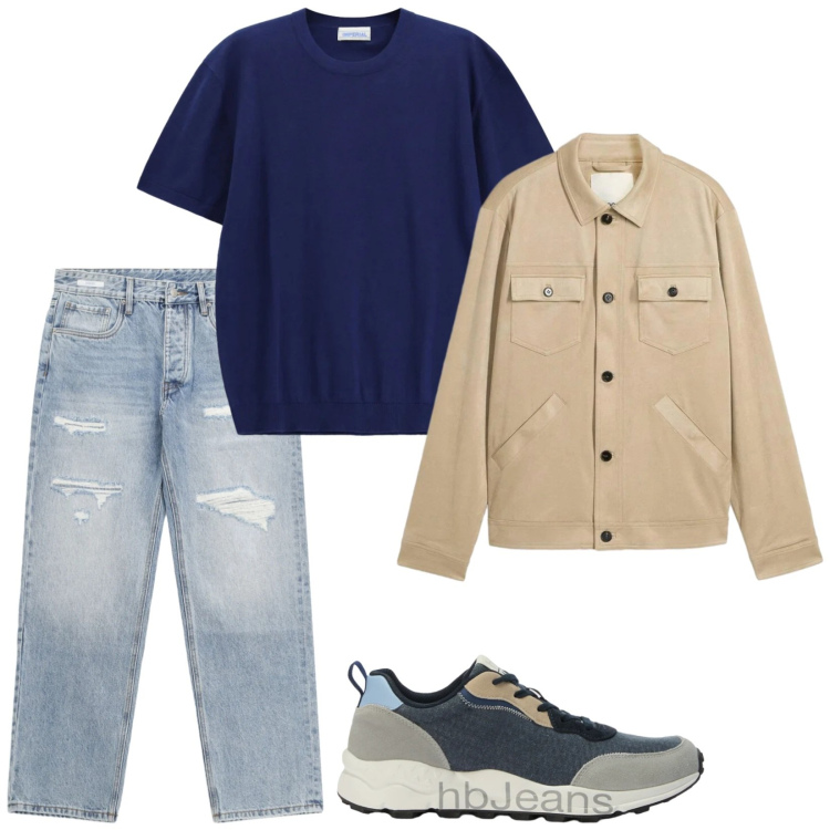 Outfit uomo - Casual. Stile Casual per Tutti i giorni. Abbinamento con cappotti, jeans strappati, t-shirt, sneakers.
