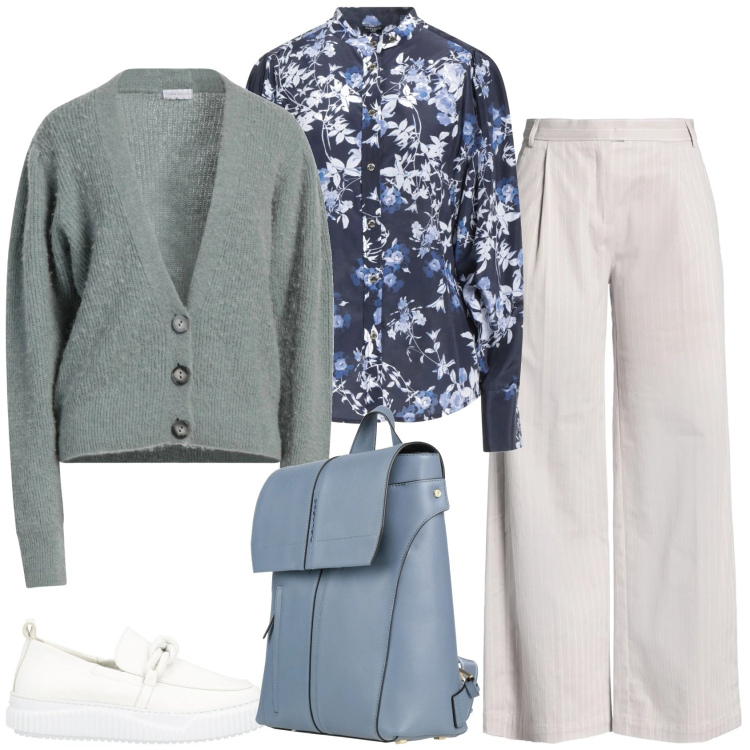 Outfit donna - Colori polverosi. Stile Casual per Tutti i giorni. Abbinamento con camicie, mocassini, pantaloni, zaini, cardigans.