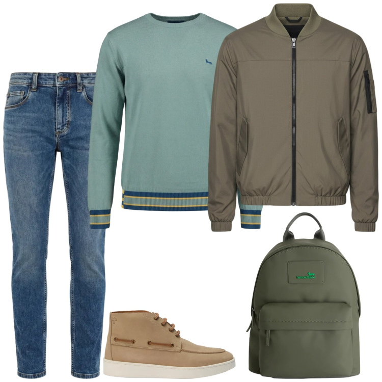 Outfit uomo - One day in Milan. Stile Casual per Tutti i giorni. Abbinamento con borse sportive, jeans slim fit, pullovers, stivali e stivaletti, bomber.