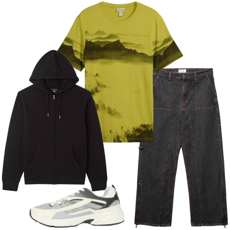 Outfit uomo - T-shirt con stampe. Stile Casual per Tutti i giorni. Abbinamento con t-shirt, jeans dritti, sneakers, felpe con cappuccio.