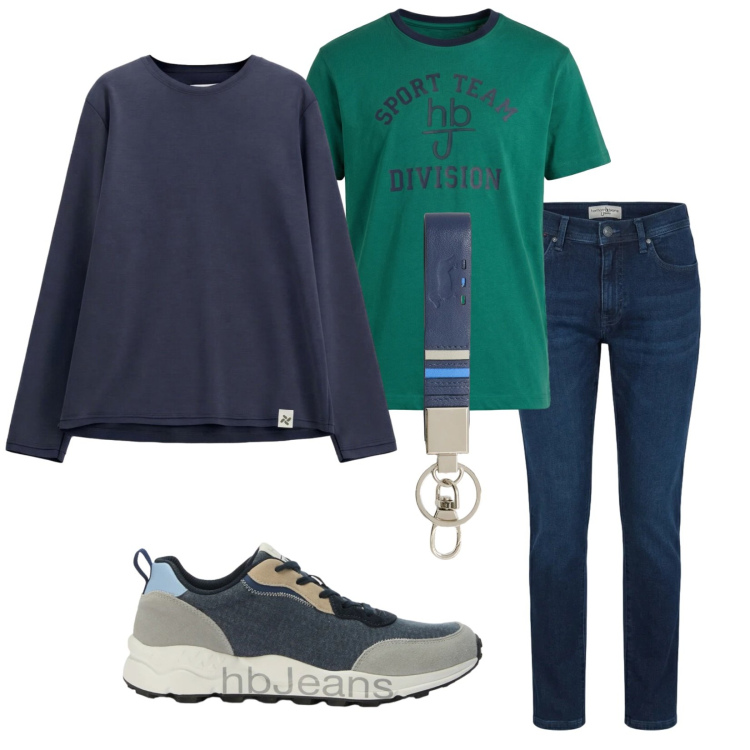 Outfit uomo - Team jeans. Stile Casual per Tutti i giorni. Abbinamento con felpe, t-shirt, portachiavi, jeans slim fit, sneakers.
