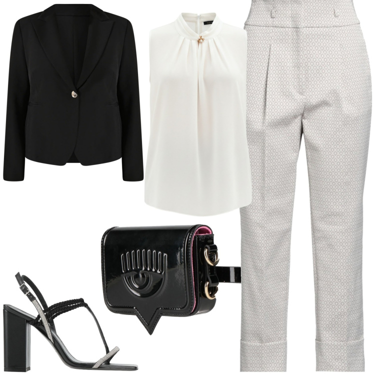 Outfit donna - I dettagli fanno la differenza. Stile Bon Ton per Serata fuori. Abbinamento con pantaloni, marsupi, infradito, blazer, top.
