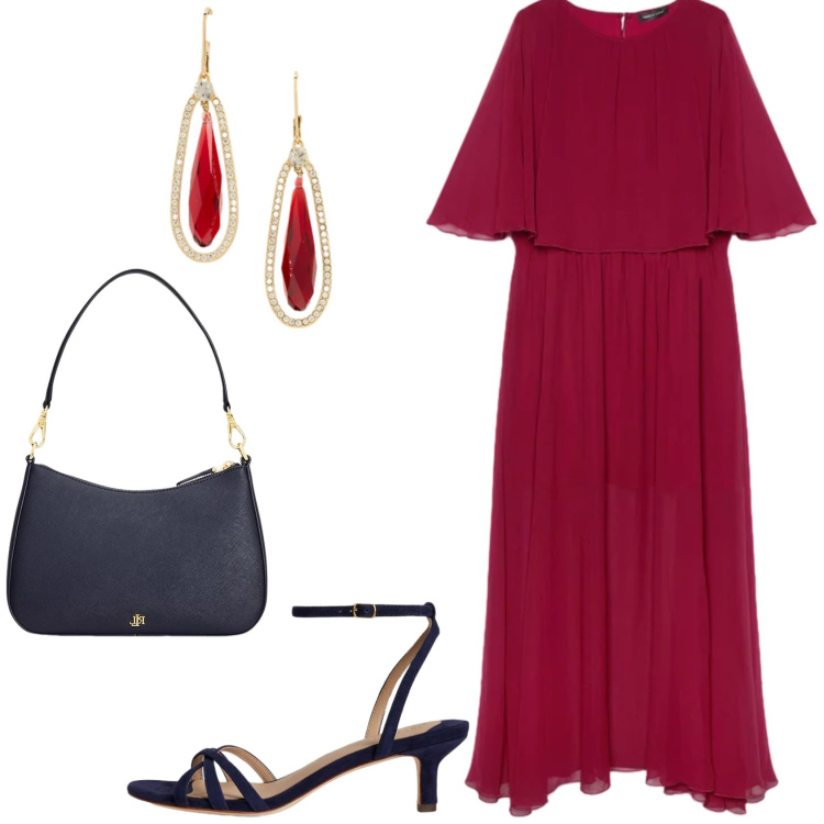Outfit donna - L\'eleganza della semplicita\'. Stile Bon Ton per Cerimonia. Abbinamento con vestiti lunghi, borse a spalla, orecchini, sandali col tacco.