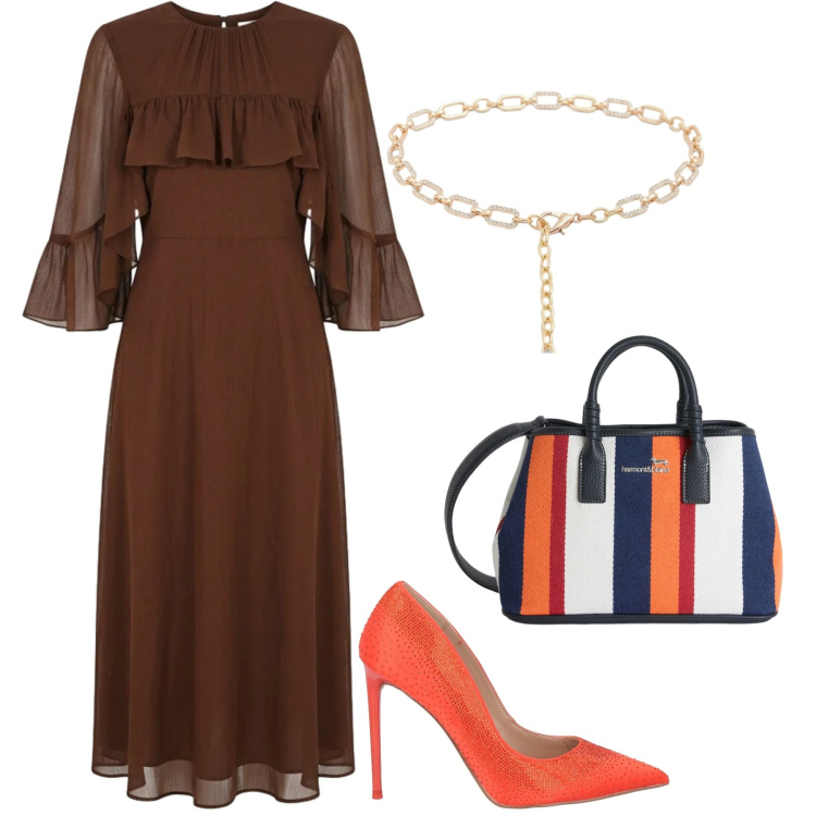Outfit donna - Total look #2385487. Stile Chic per Serata fuori. Abbinamento con décolleté, vestiti midi/longuette, cinture, shopping bag.