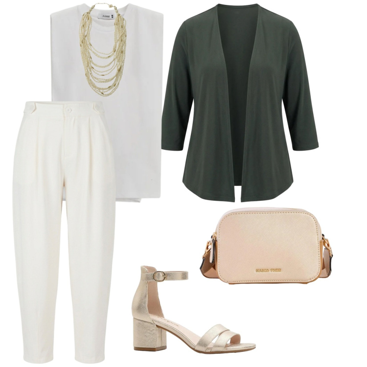 Outfit donna - Un pranzo tra sorelle. per Cerimonia. Abbinamento con borse a tracolla, sandali col tacco, pantaloni, collane, blazer, top.