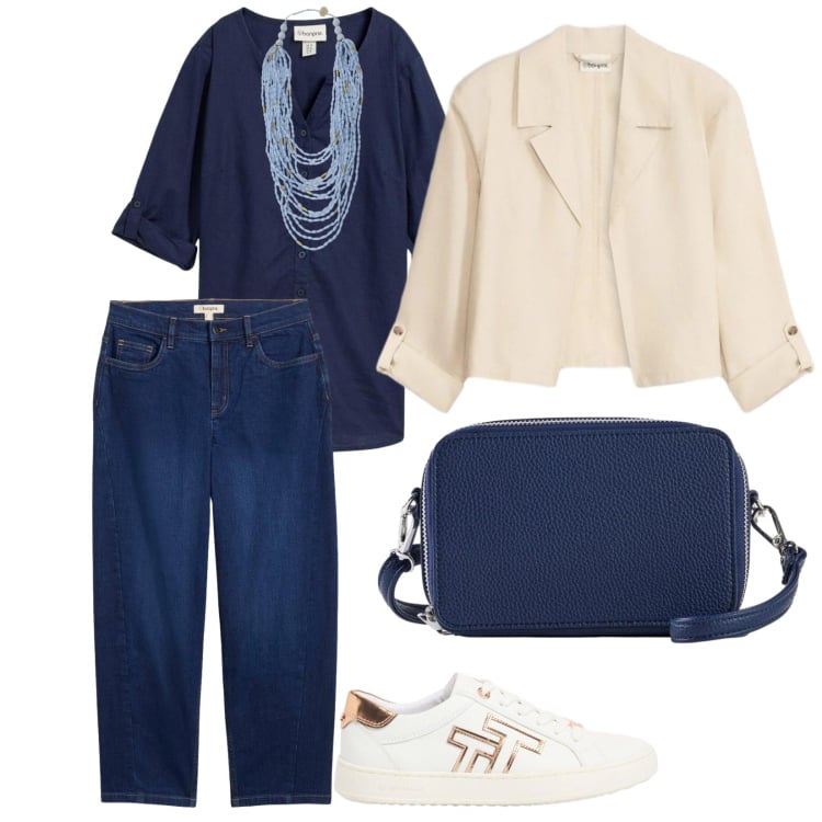Outfit donna - Giacca chiara. per Tutti i giorni. Abbinamento con bluse, jeans, blazer, borse a tracolla, sneakers, collane.