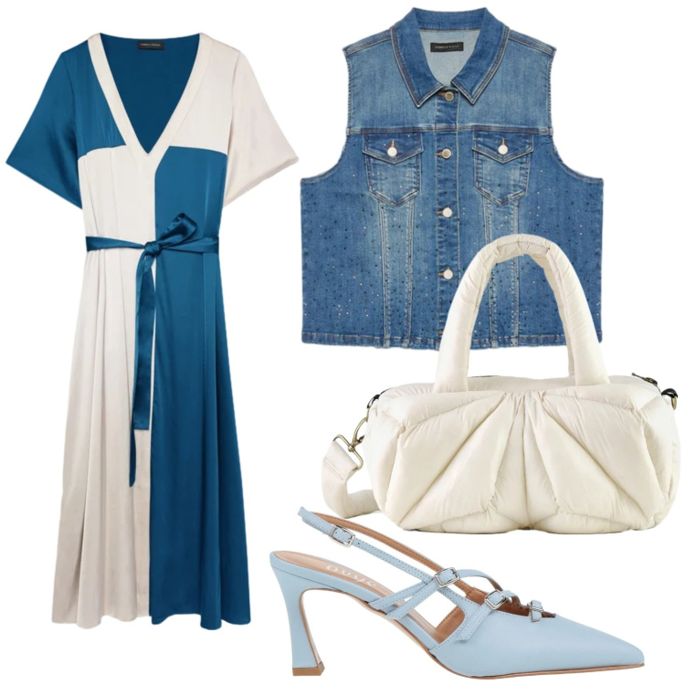 Outfit donna - L\'abito bicolor. Stile Basic per Tutti i giorni. Abbinamento con décolleté, vestiti midi/longuette, gilet, borse a mano.