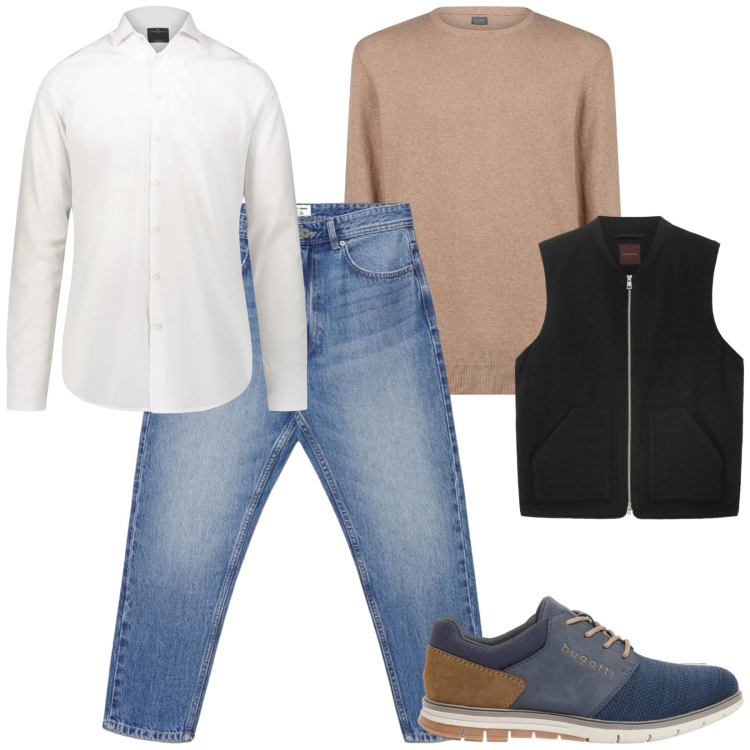Outfit uomo - Giornata impegnativa. Stile Casual per Tutti i giorni. Abbinamento con scarpe stringate, jeans, camicie, maglieria, piumini.
