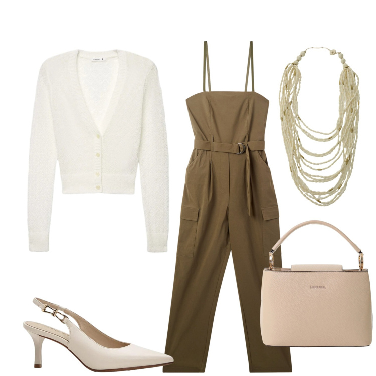 Outfit donna - Total look #2385554. Stile Trendy per Serata fuori. Abbinamento con décolleté, tute, cardigans, borse a secchiello, collane.