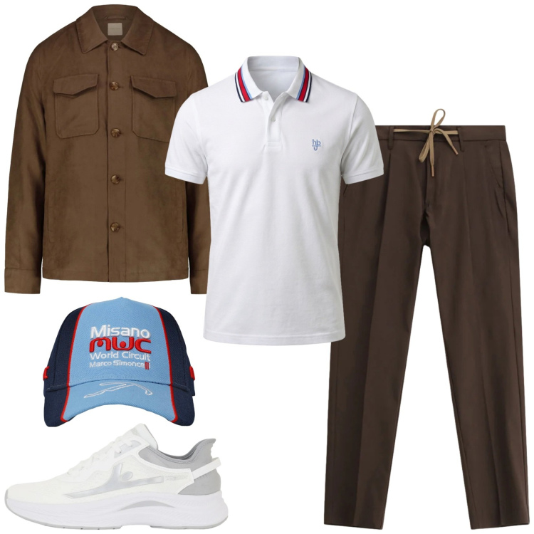 Outfit uomo - Moderno. Stile Casual per Tutti i giorni. Abbinamento con cappelli, polo, pantaloni, sneakers, cappotti.