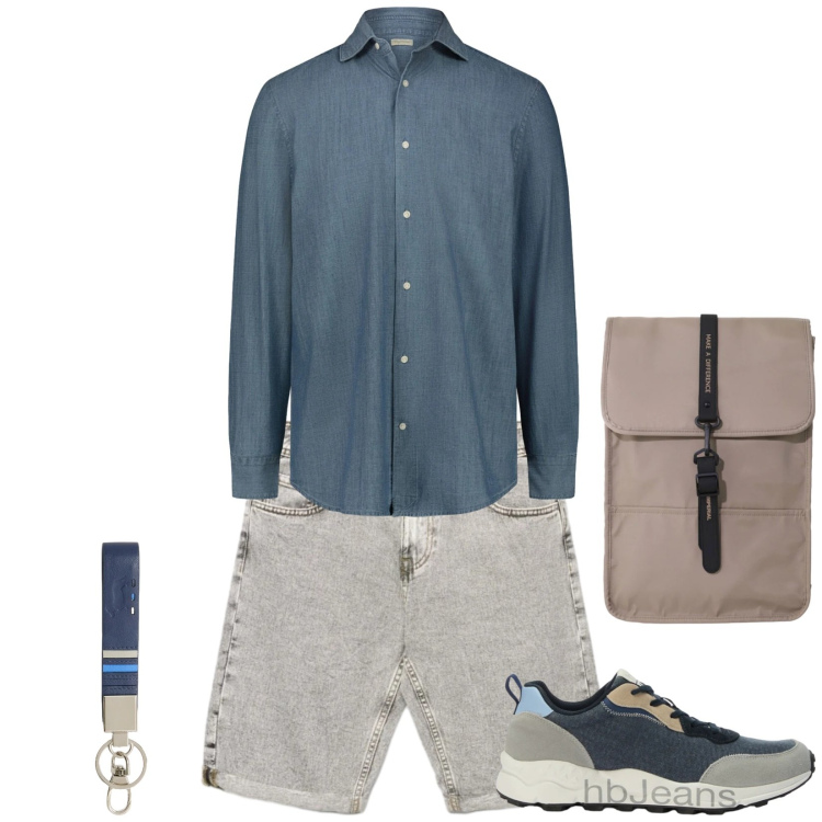 Outfit uomo - Giovanile. Stile Trendy per Tutti i giorni. Abbinamento con shorts, borse sportive, portachiavi, sneakers, camicie.