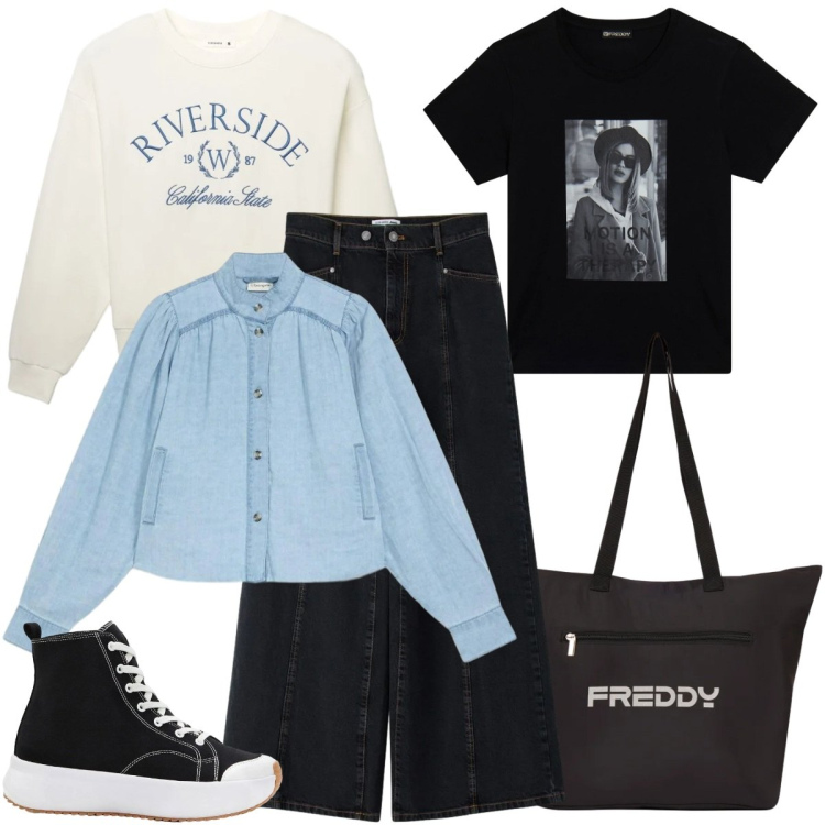 Outfit donna - Aprile che mi metto?. Stile Casual chic per Tutti i giorni. Abbinamento con sneakers, cappotti, jeans, felpe, t-shirt, shopping bag.