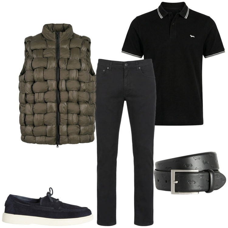 Outfit uomo - Total look #2385582. Stile Casual per Tutti i giorni. Abbinamento con cinture, scarpe stringate, polo, pantaloni, gilet.