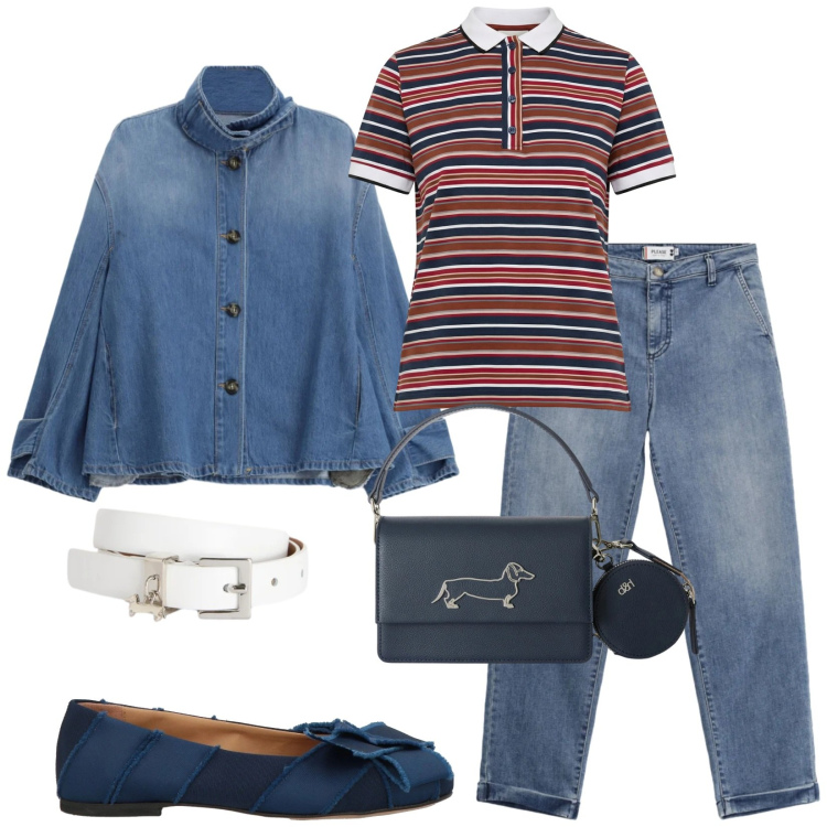 Outfit donna - Total look #2385589. Stile Urban per Tutti i giorni. Abbinamento con ballerine, blazer, jeans, polo, borse a tracolla, cinture.